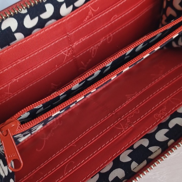 Vera Bradley Coral Red Faux Leather Accordian Style Zip Around Wallet - Picture 11 of 16